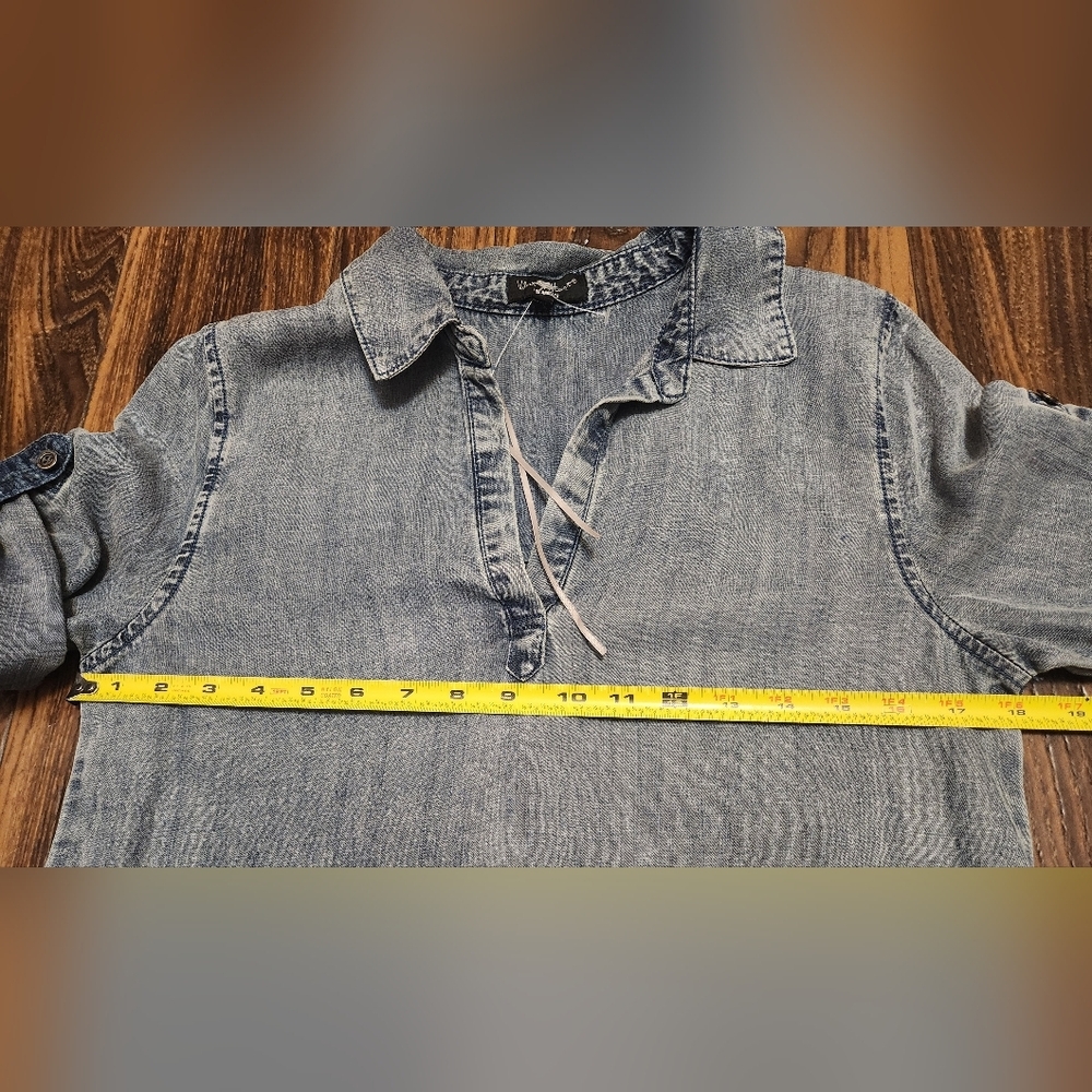 Velvet Heart Denim Shirt Dress 3/4 Sleeves With Pockets Size XS - Picture 2 of 8